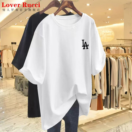 
LOVER RUCCI pink T-shirt for women summer short-sleeved 2025 European large version pure cotton medium-length loose butt top ins LA dark green L Recommended 135-160Jin [Jin equals 0.5 kg]