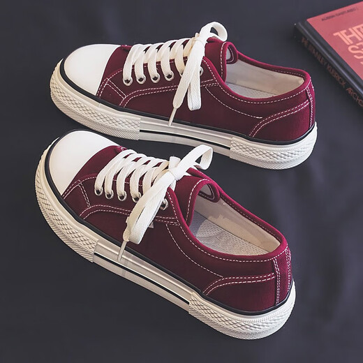 Global Spring Mango Toe Canvas Schuhe Frauen schwarz 2024 Neue koreanische Studentin INS Trendy Runde Zehen dicke alleinige vielseitige Sneakers rot 37