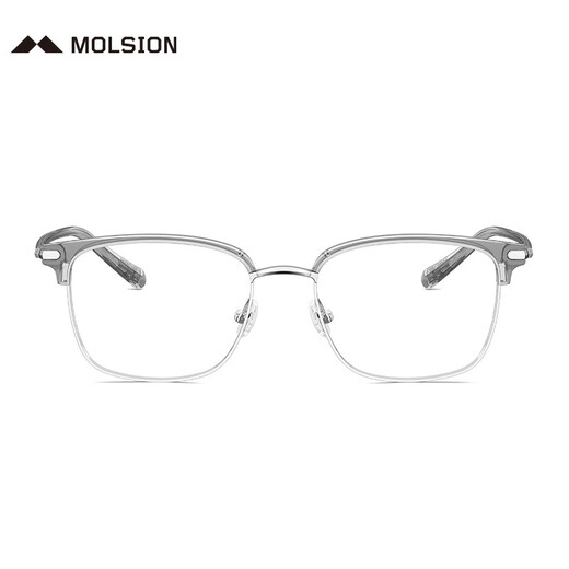 MOLSION陌森眉架眼镜架肖战同款男女眼镜框可配度数防蓝光眼镜MJ6180 B16银色|透灰【肖战同款】 框+陌森防蓝光1.67片(800度内)