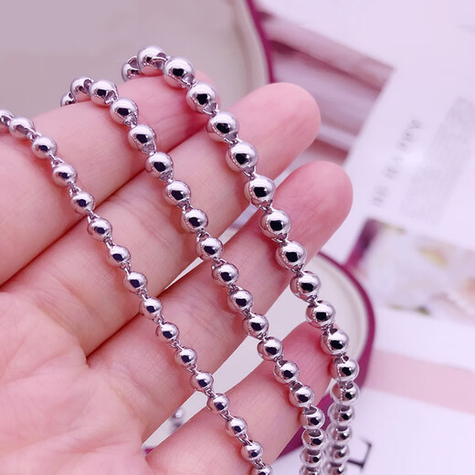 Heye Jewelry Pt950 men's platinum necklace, light bead necklace, real gold, men's platinum Buddha beads, men's round bead chain, light beads, platinum 12.35 grams, 46cm long, about 3.0mm thick