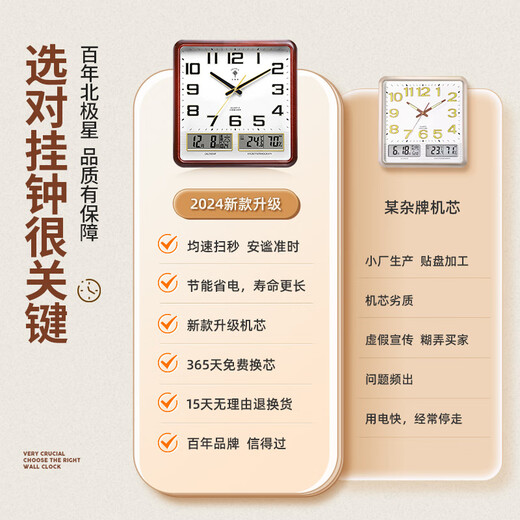 Polaris (POLARIS) wall clock perpetual calendar thermometer and humidity meter silent clock living room calendar wall clock 37*36cm dual LCD