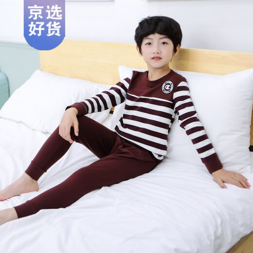 [New products of the season] Children's thermal underwear set for children in autumn and winter, plus velvet boys' autumn clothes and long pants, middle and large children's autumn and winter clothes, boys' thickened pajamas, brown 110cm