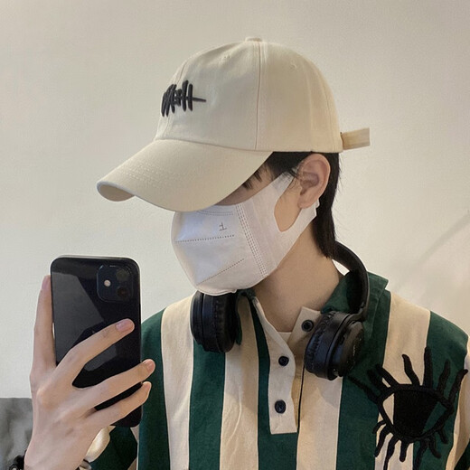 Meman hat men's spring and summer retro sun protection baseball cap three-dimensional letter embroidery face small sun protection baseball cap women khaki-R mark single size adjustable (54-60cm)
