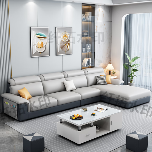 Fiber extension fabric sofa living room 2025 new modern simple straight solid wood frame chaise combination small and medium-sized apartment furniture four people + chaise 2.8 meters (comfortable version) (high density sponge bag) mercerized flannel/linen