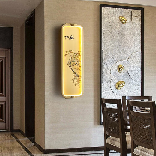 灯乔全铜新中式壁灯客厅背景墙灯铜雕刻珐琅彩过道书房卧室床头灯9866 岁岁平安-三色光【全铜+浮雕】