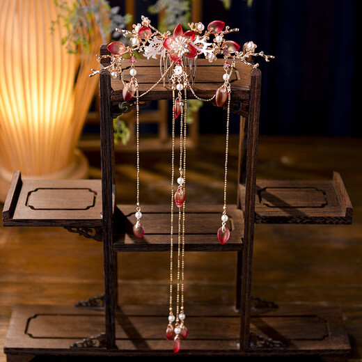 Hanfu back-pressed headwear, super fairy long tassels, ancient style hair accessories for girls, simple daily combs, ancient costume accessories, Qingyan-Pink