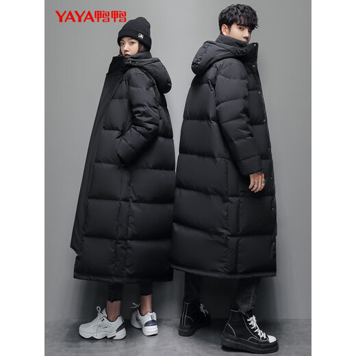 鸭鸭（YAYA）反季羽绒服男女同款冬季长款过膝加长加厚情侣款极寒外套新国标D 黑色-男 2XL /175