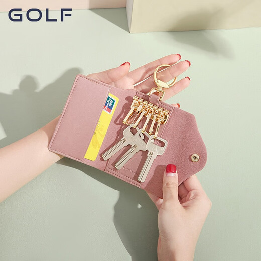 Golf (GOLF) key bag for women multifunctional key bag small mini keychain card bag key bag two-in-one beige with cherry powder
