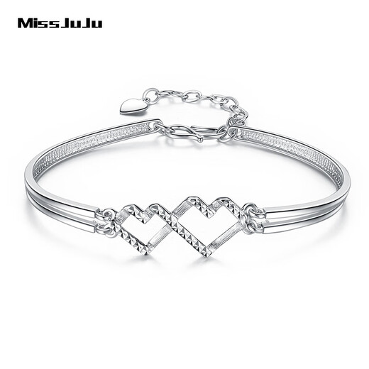 Miss JuJu pt950 platinum heart-to-heart bracelet for women, platinum fashionable and versatile bracelet, weight 8.5-8.7g