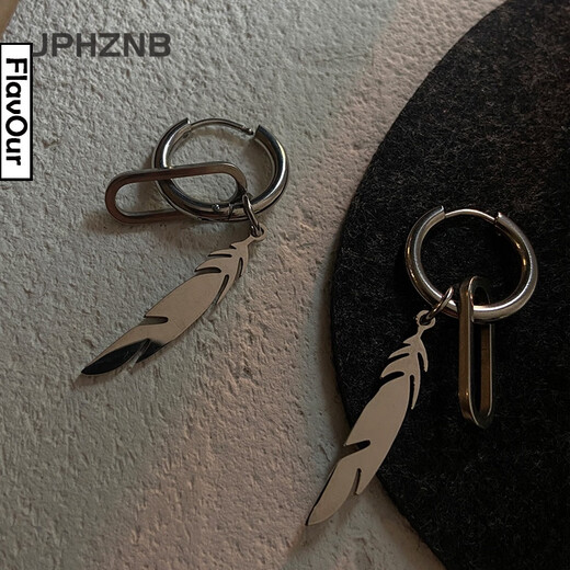 JPHZNB niche design titanium steel feather earrings for women, trendy, cool personality, ins temperament, internet celebrity, handsome earrings, earrings for men, pair