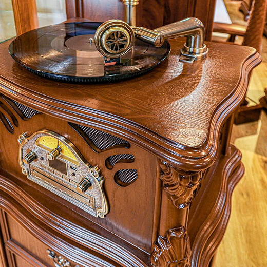 BLACKNOTE Jinmo gramophone retro living room European-style vinyl record player Bluetooth old-fashioned antique flow sound machine solid wood gramophone A8 brown-drawer base