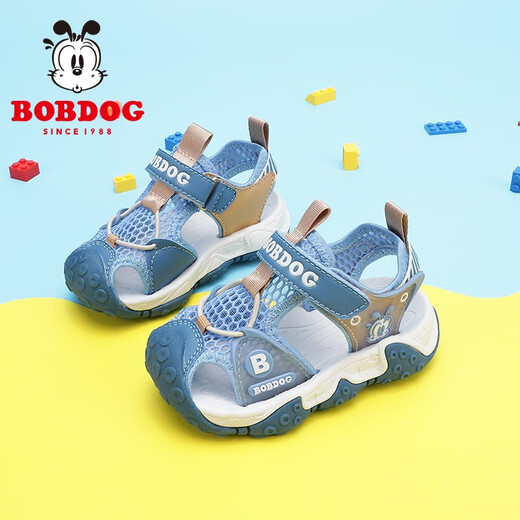 BOBDOG children's shoes, baby boys' sandals, new summer girls' soft-soled toe-toe toddler shoes, children's shoes, moonlight blue/cerulean blue 22, suitable for feet 13.5cm long