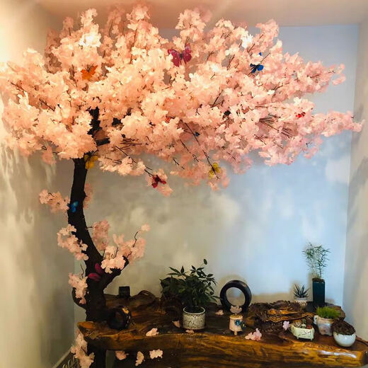 Flower e flow simulated cherry blossom fake peach tree large plant simulated cherry blossom tree simulated peach blossom tree wishing tree peach blossom living room decoration round 2 meters high 1.5 meters wide