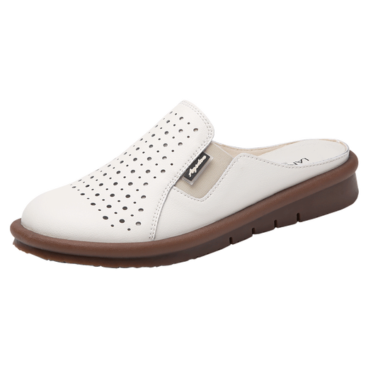 Женские тапочки на высоком каблуке из натуральной кожи, ленивые босоножки без каблука, на мягкой подошве, нескользящие, полые, универсальные, повседневные полутапочки.