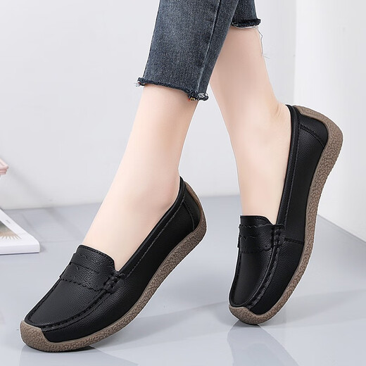 Mom's shoes spring and autumn super soft sole comfortable single shoes middle-aged and elderly women's shoes non-slip granny shoes ladies genuine leather beanie shoes black 37