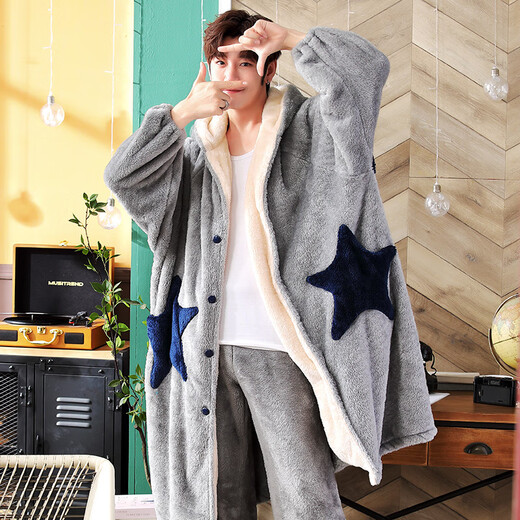 Delia Coral Velvet Pajamas Мужская зимняя зимняя корея корейская версия Casual Simple Men's Night Работая халата для дома в средней длине домашняя одежда осень и зимние мужчины 9904 3XL (рекомендуется 180-210JIN [Jin равняется 0,5 кг]))