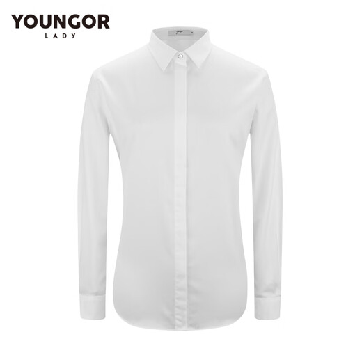 YOUNGOR long-sleeved shirt for women plain DP no-iron shirt pure cotton fabric comfortable anti-wrinkle flat and easy to care for VLDP10171BFW white 37