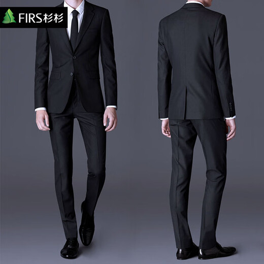 Shanshan British suit men's suit slim small suit business professional formal attire accompanying groom wedding dress casual suit black double button suit + trousers L recommended 125Jin Jin equal to within 0.5 kg