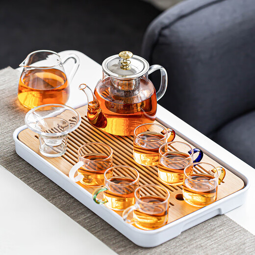 Porcelain brand tea set glass tea set household tea tray set with filter teapot thickened heat-resistant teapot tea cup large capacity elegant large capacity 11 pieces