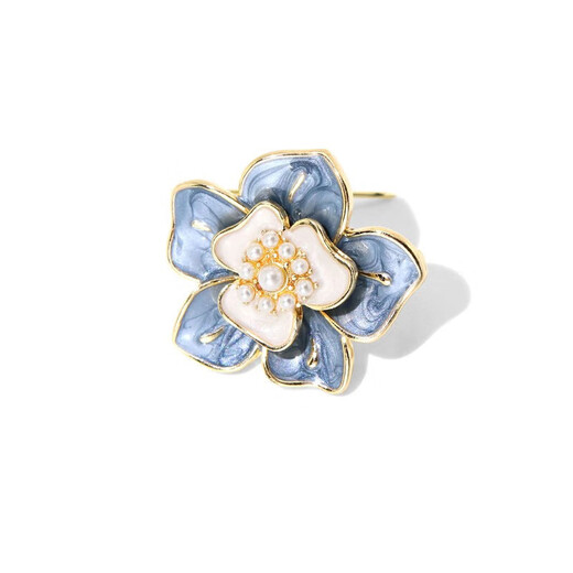 Kuban pig high-end small fragrance camellia brooch temperament enamel painted flower brooch jacket suit accessories corsage haze blue camellia back brooch