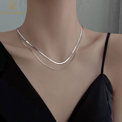 CHOMEL KINSEYs925 Silver Snake Bone Double Layer Necklace Female Niche Design Stacked Clavicle Chain Chinese Valentine's Day Gift for Girlfriend Double Layer Necklace s925 Silver