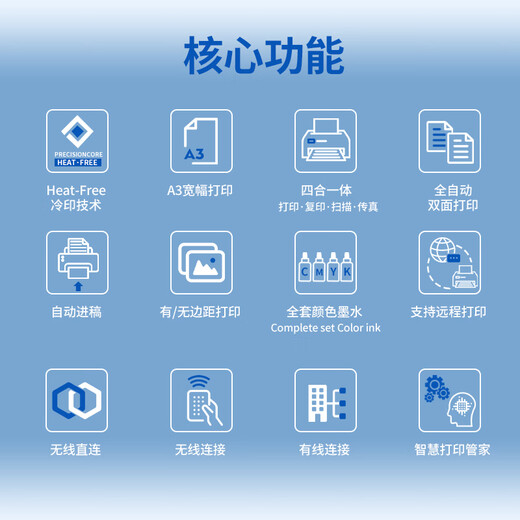 爱普生WF7840/7830彩色喷墨打印机办公A3无线照片全自动双面打印复印扫描传真多功能一体机 7840套餐一【1000ml连供】+四色墨水3套