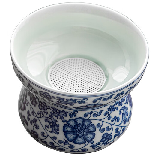 Tangfeng all-ceramic one-piece tea drain blue and white filter household ceramic kung fu hand tea partition simple tea filter blue and white lotus tea drain