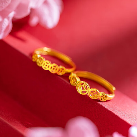 Chenru 18K gold ring, national trend, retro money live ring, rich imitation 18k gold copper coin couple ring, small money ring for women