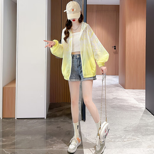 AJLAJK冰丝防晒衣女款胖mm大码2023新款夏季设计感衣女款开衫薄款连帽服 X674---黄色  冰丝衣女款夏季薄 均码 100到150斤