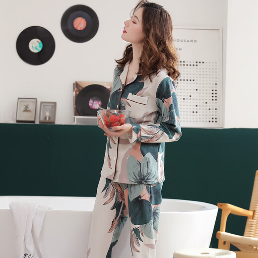 
From the heart pure cotton pajamas for women in autumn and winter long sleeves trousers for home clothes for women in women's pajamas for spring and autumn style middle-aged and elderly mothers set J 9906 L women [height 160-165 weight 100-120Jin [Jin equals 0.5 kg]]
