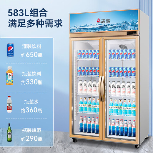 志高（CHIGO）展示柜冷藏保鲜柜酒水饮料柜双开门大容量透明冷藏柜超市酒吧KTV便利店商用展示柜 小双门698L下机丨风直冷丨白色