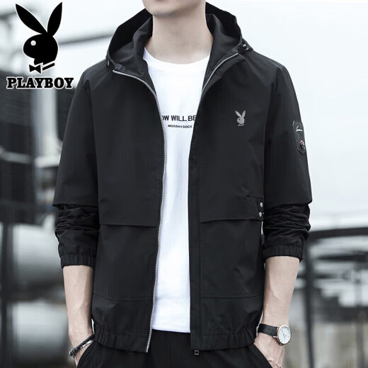 Playboy (PLAYBOY) jacket men's coat men's autumn men's hooded casual trendy work clothes black XL