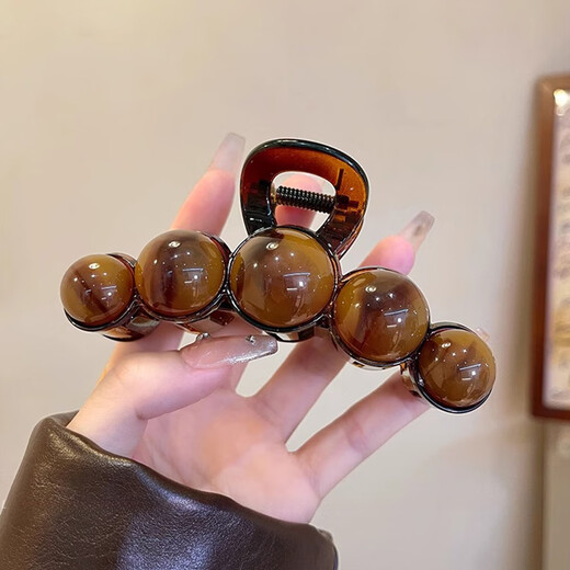 LANSILL high-end beaded hair clip early autumn large shark clip women's 2025 new back of the head clip hair clip hair accessories F3022 smudged amber beaded clip