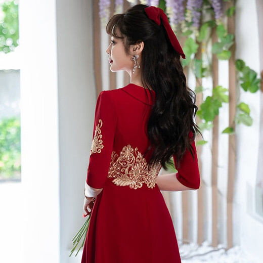 Новое китайское тост -костюм Seidler Burgundy Wedding Wedding Bress обычно можно носить, чтобы вы выглядели стройными. Burgundy XL (рекомендуется 116-125 JIN [JIN равен 0,5 кг])