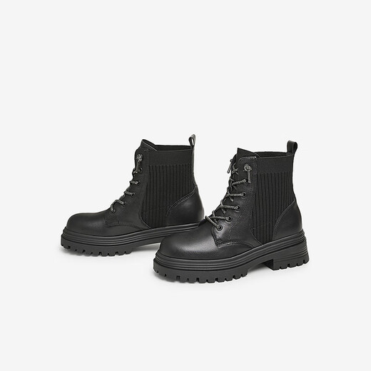 Tata Dicke einzige britische Martin -Stiefel Frauenstiefel Casual Leder Kurzstiefel Herbst und Winter Neu 7D247DD4 Black 35