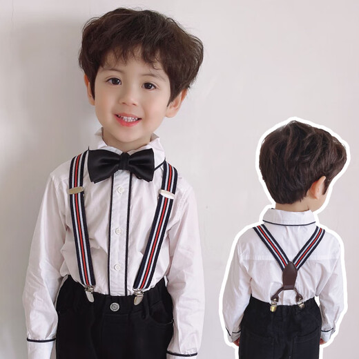 Hui beautiful Korean version of children's suspenders clip baby suspenders spring and autumn boys and girls four-clip suspenders Korean suspenders clip Tibetan blue