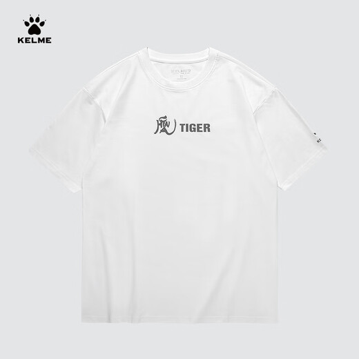 KELME/卡尔美短袖男夏季官方休闲白色T恤 运动潮流文化衫简约图案上衣 6227TX1067 黑色 M