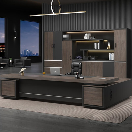 Boss Litang's desk office chair combination is simple and modern. President's desk, executive desk, supervisor and leader's computer desk, light luxury, 2.2 meters with single side cabinet + boss chair + 6 doors