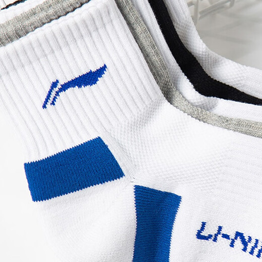 李宁羽毛球运动袜子男女士篮球跑步毛巾底夏季马拉松网球足球专用 白黑三双 毛巾底（40-44）