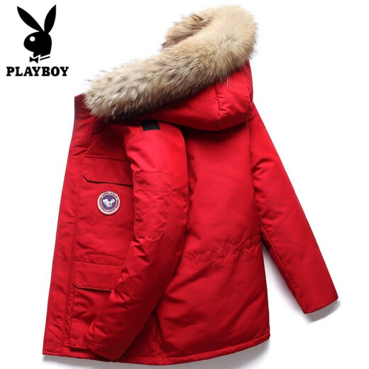 Playboy [Great Sale] 2020 New Down Jacket Men's Workwear Men's Thickened Fur Collar Down Jacket Hooded Korean Version 188 White M