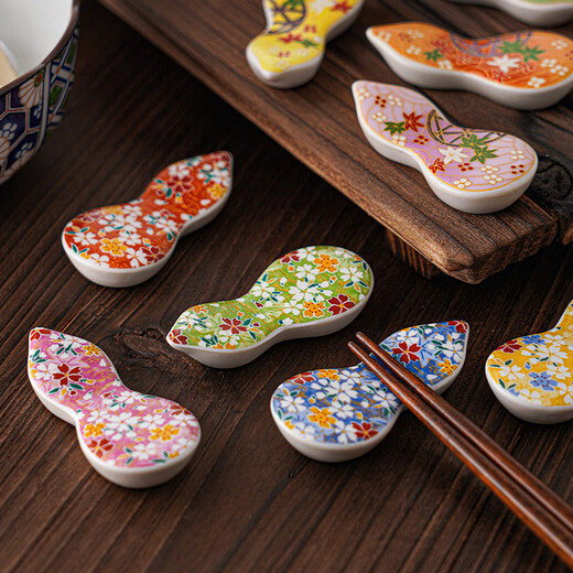 Mino-yaki Japanese-style imported cherry blossom maple leaf ceramic chopstick holder set household tableware chopstick holder Momiji Yuzen