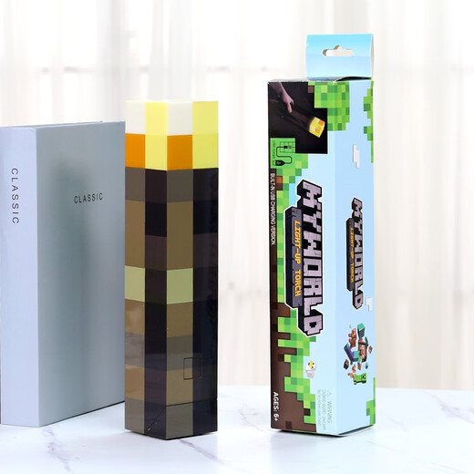 Dear Babe, Minecraft Torch Lamp MC Game Peripheral Toys Two-Dimensional Diamond Mining Lamp Torch Children's Day Christmas Gift Torch Lamp Three-speed Adjustable Super Texture Rechargeable Model