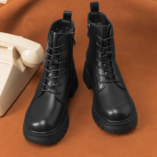 Red Dragonfly Martin boots women's autumn and winter warm thick-soled British style short boots casual slim boots WTC43480 black velvet lining 37