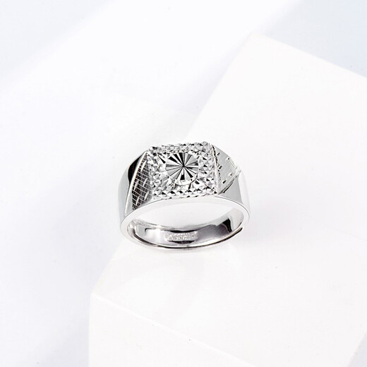 Yuan Shengfu's new PT950 square imitation diamond platinum ring, fashionable men's platinum ring, adjustable promotion, 13.23 grams