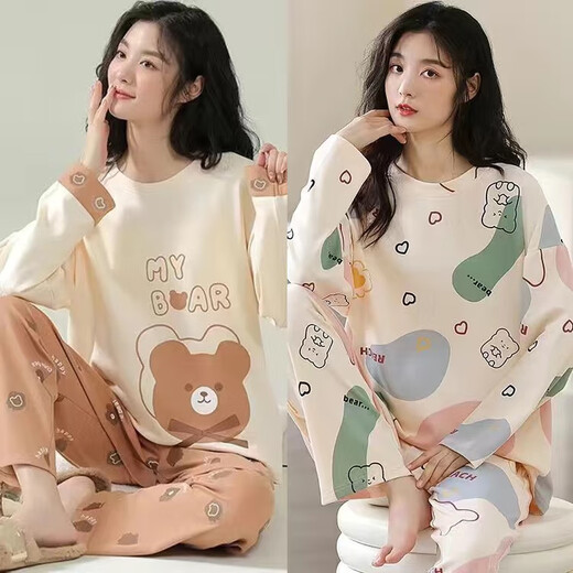 Isenini Pajamas для женщин весной и осенними женскими длинными рукавами и длинными брюками Корейская версия можно носить снаружи для повседневной домашней одежды с двумя частями 808+826 м. Рекомендуется 85-100-дюйма [JIN равно 0,5 кг]