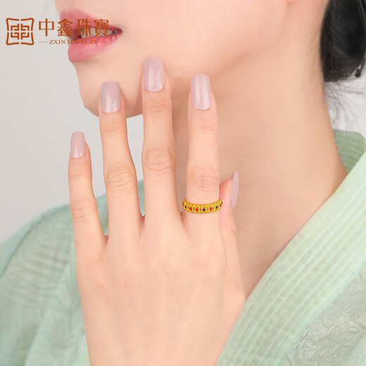 Zhongxin Jewelry Linchanhe Hualitan ancient gold ring women's enamel lace gold ring pure gold 999 gift for girlfriend jewelry gold weight 4.42 grams (13 circle number)