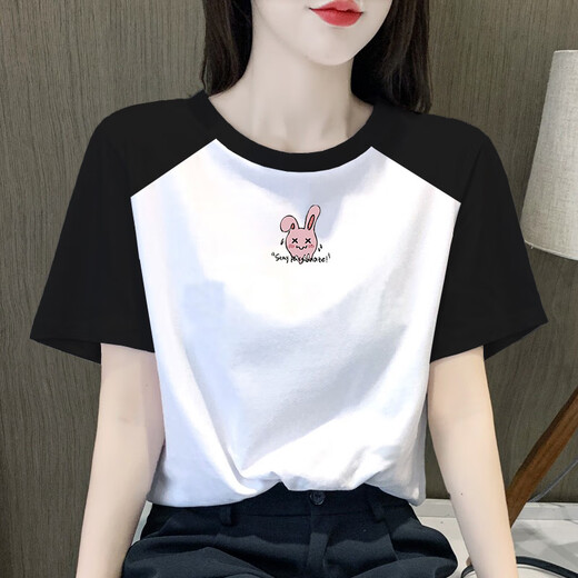 Woodpecker T-shirt for women's retro raglan short-sleeved T-shirt for women 2025 new pure cotton t-shirt design niche top fashionable 6193 flower gray - raglan sleeves XXL