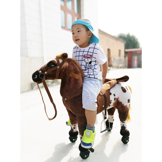 Pony -Puppe, die simuliert sein kann, tierisch rockig Pferdplüschspielzeug großer Zhuge Reitfitness Horse Schieberpferdbraun und weißes Pony mit Rädern Länge 82 cm * Höhe 68 cm können 180 Jin standhalten [Jin gleich 0,5 kg] Gewicht Gewicht