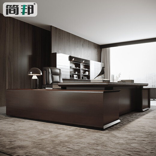Jianbang High-end Chairman's Office Boss Desk Desk New Chinese Style President Luxurious and Attractive Solid Wood Veneer Executive Desk 2.4-meter President Desk (right side cabinet)