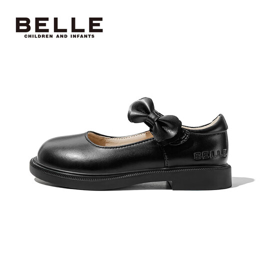 Belle children's shoes 25 years spring and autumn children's leather shoes back to school student shoes girls black leather shoes single shoes black size 31